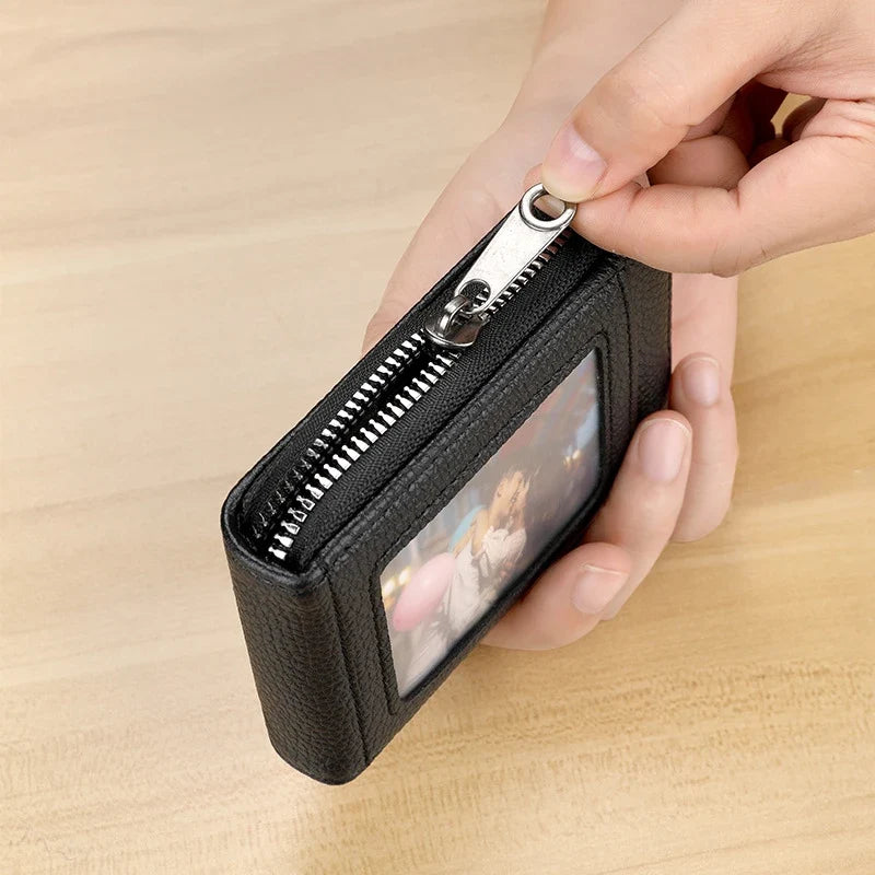 Korean PU Leather Card Organizer Wallet | Zipper Card Bag