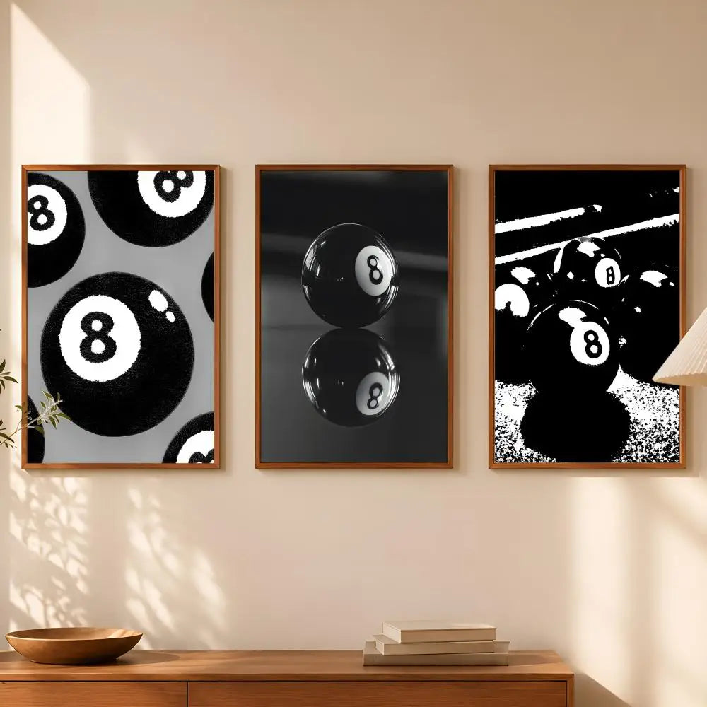 No. 8 Ball Black & White Self-Stick HD PVC Wall Art Poster