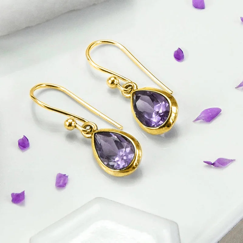 Huitan Purple Pear CZ Drop Earrings – Women's Fashion Jewelry