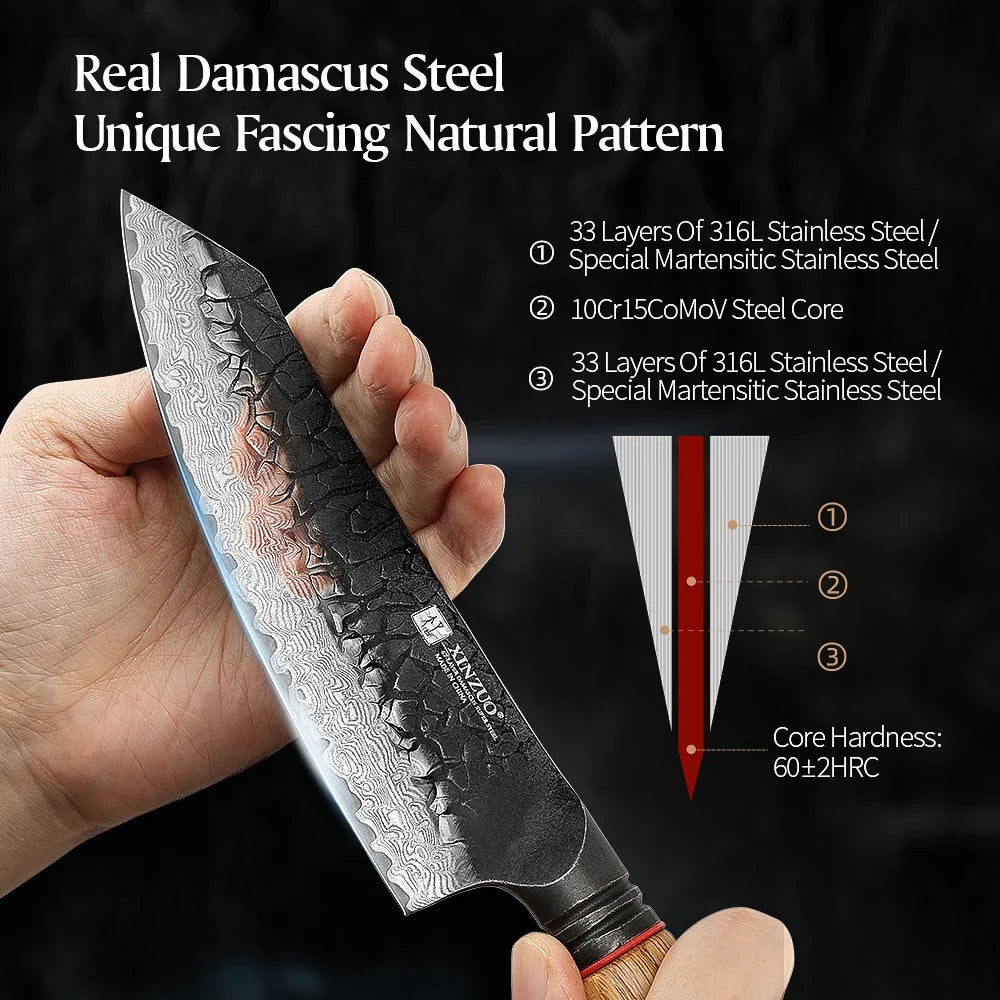 XINZUO Damascus Santoku Knife 5.7" – 67-Layer Steel & Oak Handle