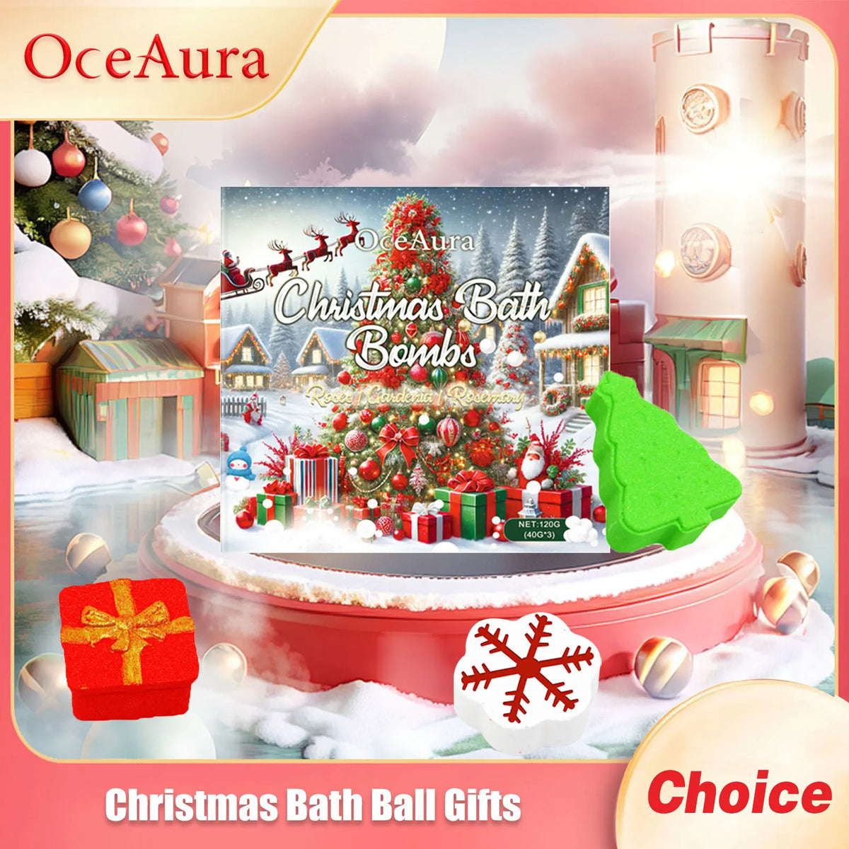 OceAura Christmas Spa Bath Bombs – Moisturizing Gift Set 120g