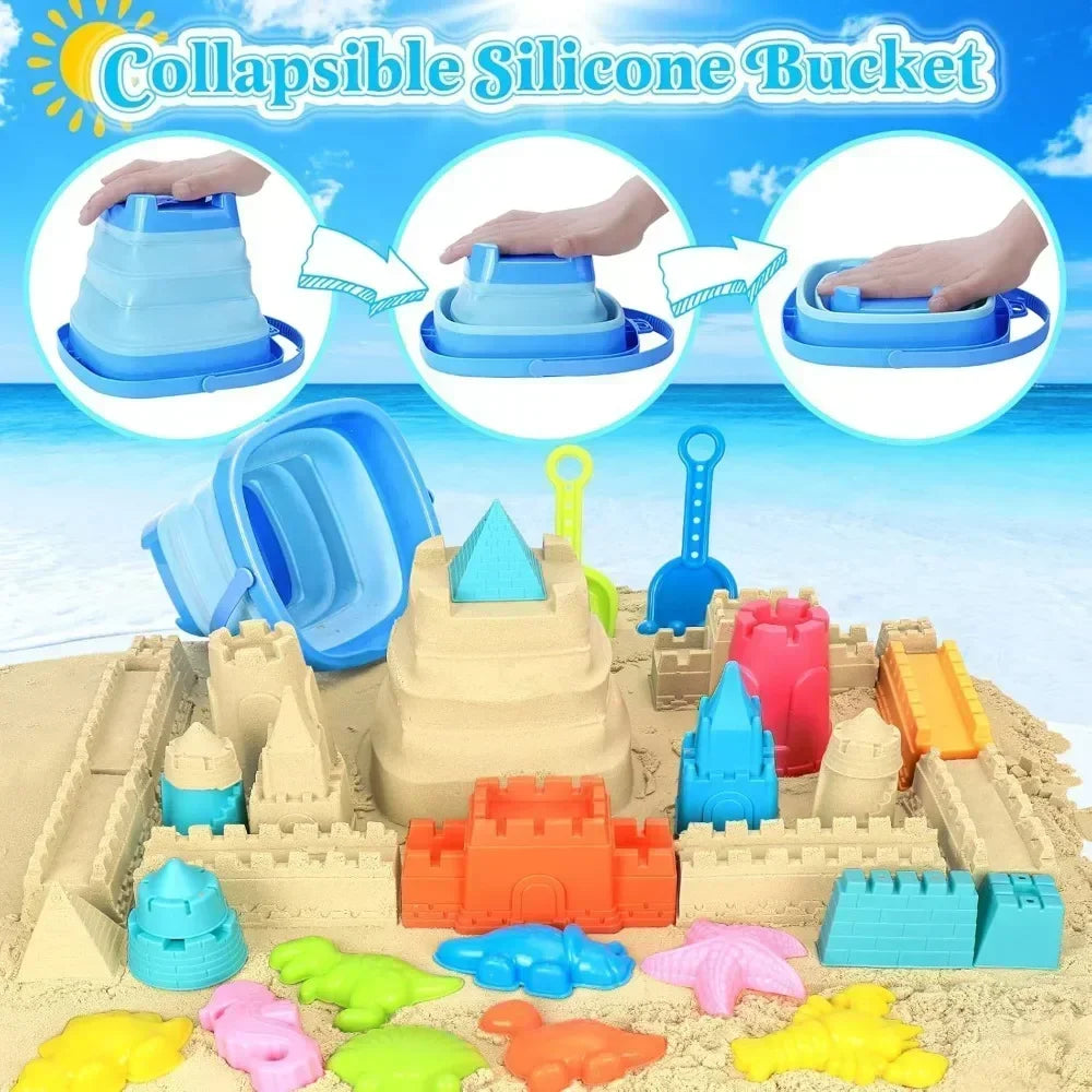 22-Piece Kids Collapsible Beach Toy Set – Sand Bucket & Molds