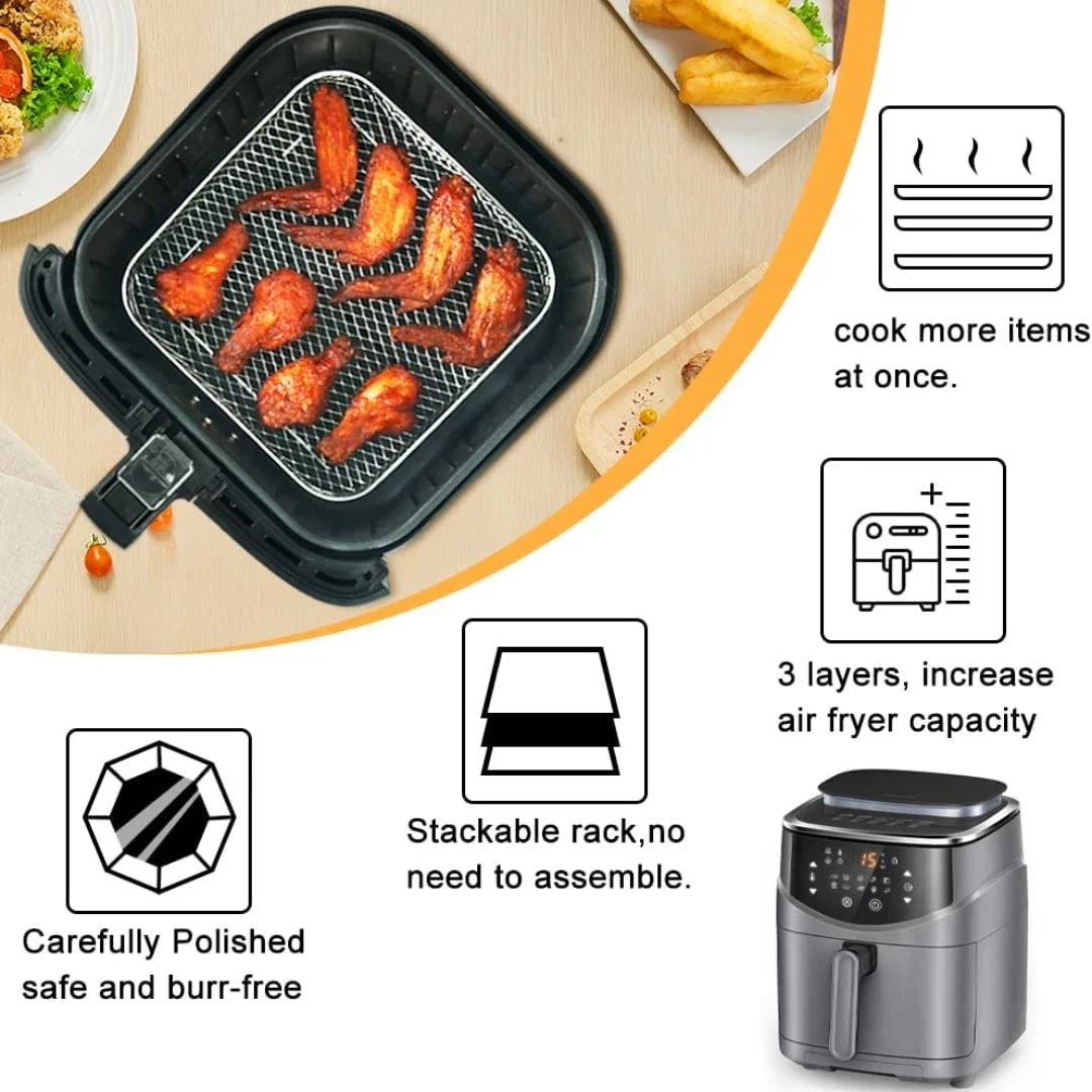3-layers Air Fryer Rack Stainless Steel Stackable Grid Grilling