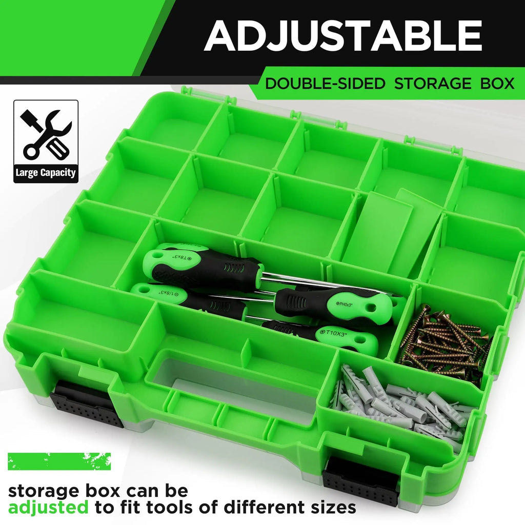 34-Compartment Double-Sided Tool Box Organizer | Hardware Storage