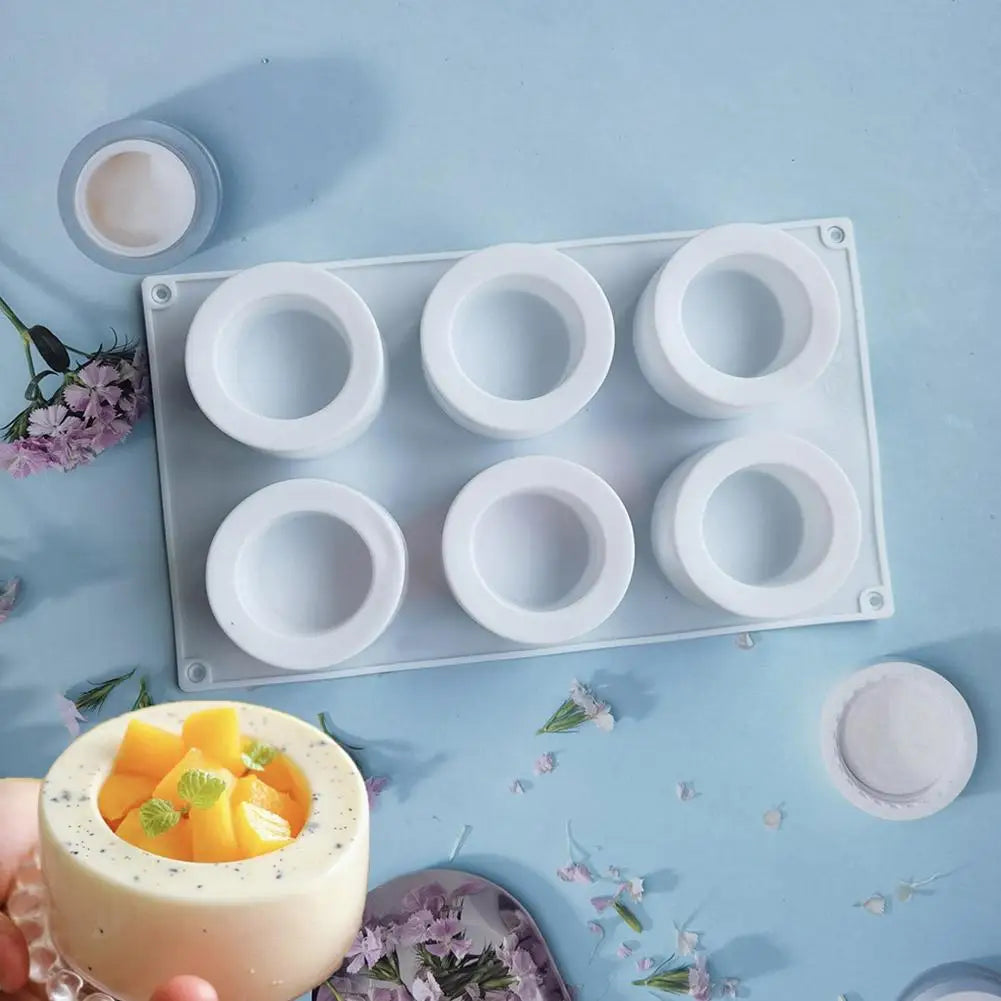 6-Hole Silicone Mousse Cake Mold – Cylinder Cupcake & Pudding Pan