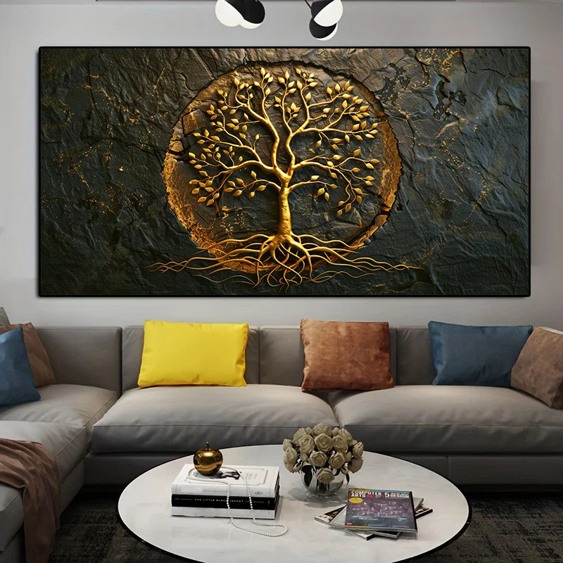 Abstract Golden Tree of Life Canvas Wall Art | Frameless Print