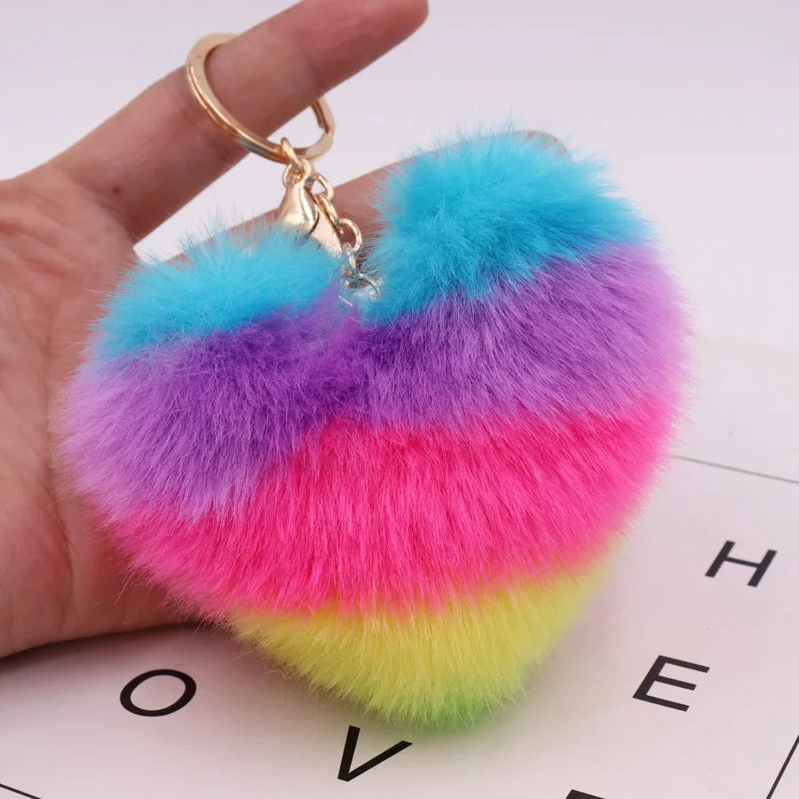 Fluffy Faux Fur Heart Keychain – Colorful Women's Bag Charm