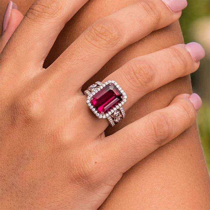 Huitan Red CZ Cocktail Ring – Cubic Zirconia Party Band