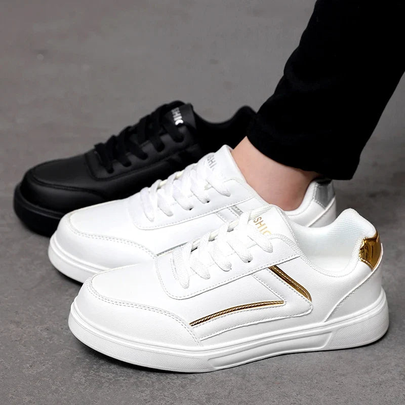 Women's White PU Leather Lace-Up Skateboard Sneakers