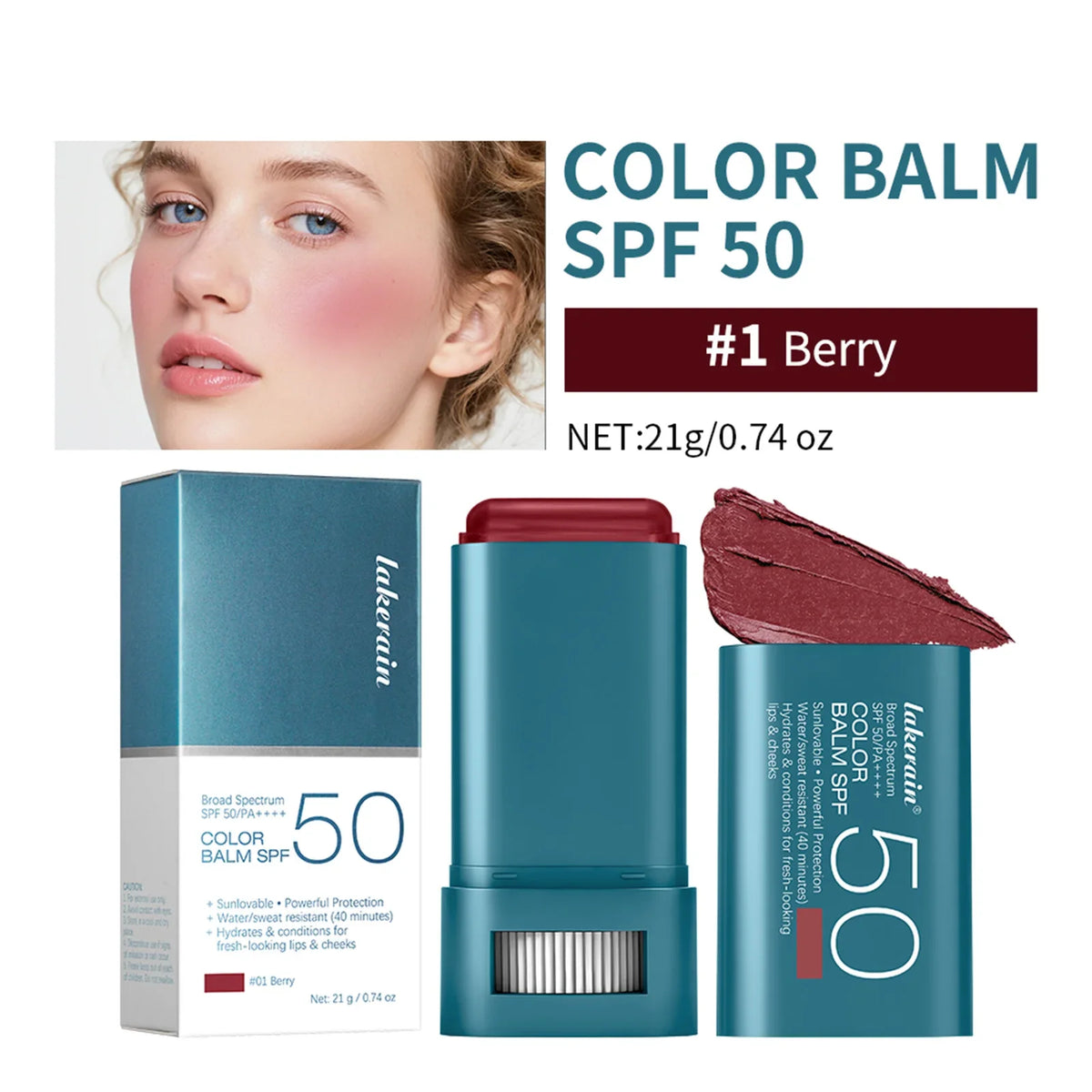 Lakerain SPF 50 Color Blush Balm – Lip & Cheek Tint