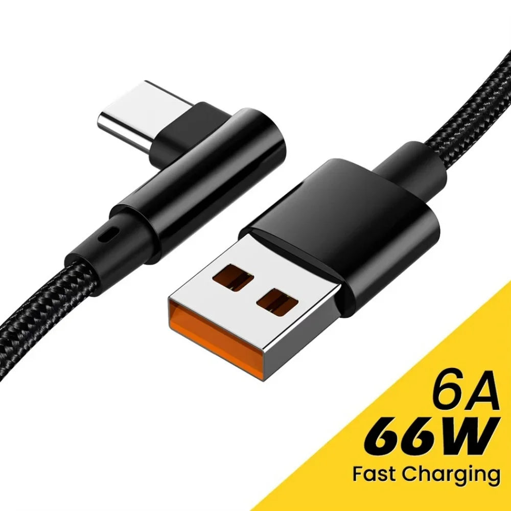 66W USB-A to USB-C Fast Charging Cable | 90° Nylon Braided