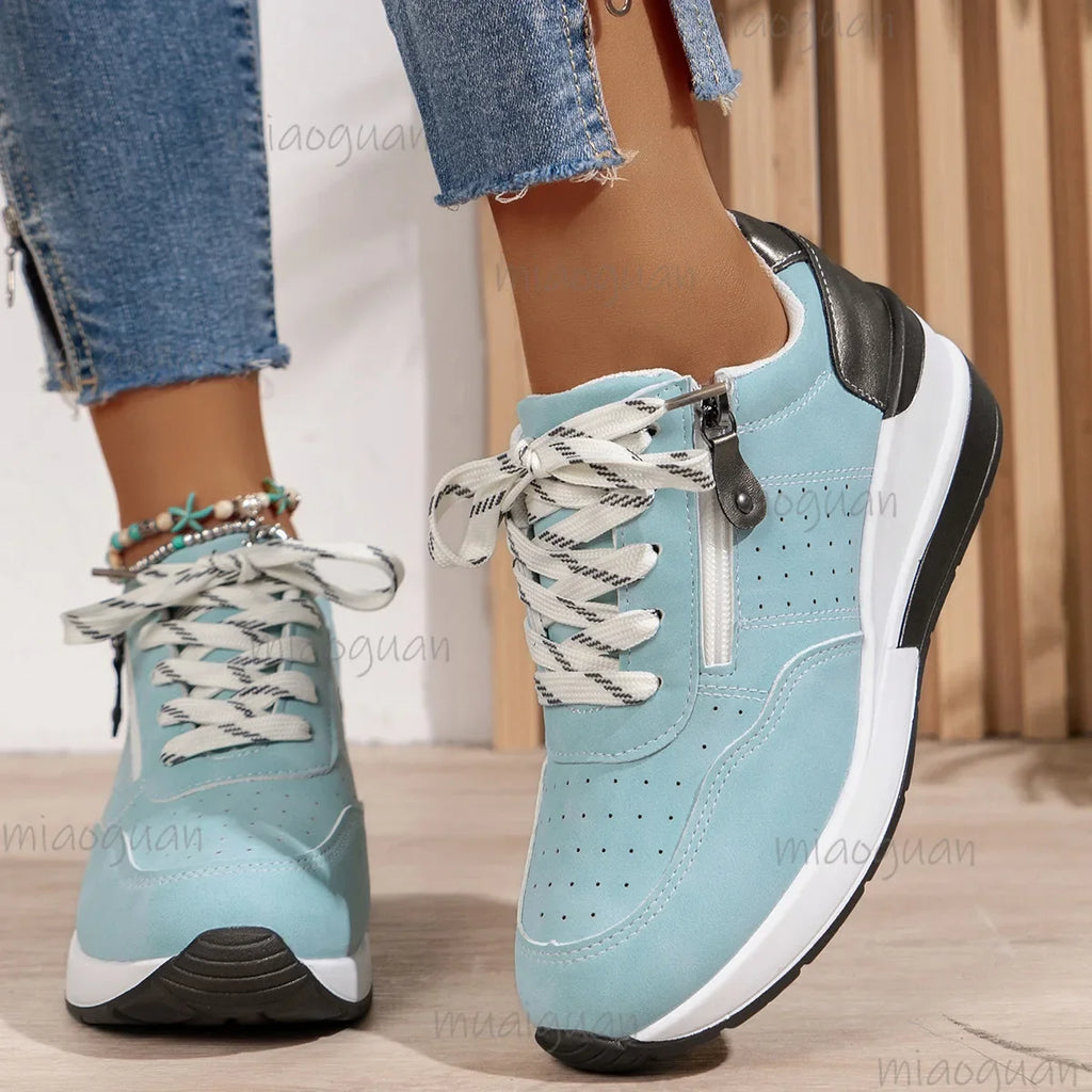 Women's Platform Wedge Sneakers – Breathable Lace-Up Casual Shoes