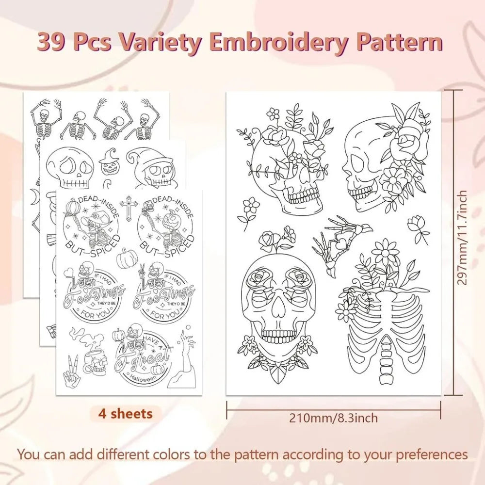 Water Soluble Embroidery Patterns – 4 Sheets, 39 Designs