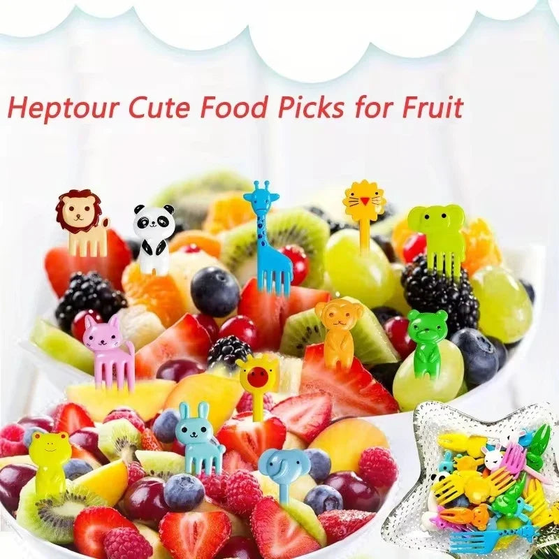 30-Pc Cartoon Animal Fruit Forks | Cute Bento Box Picks