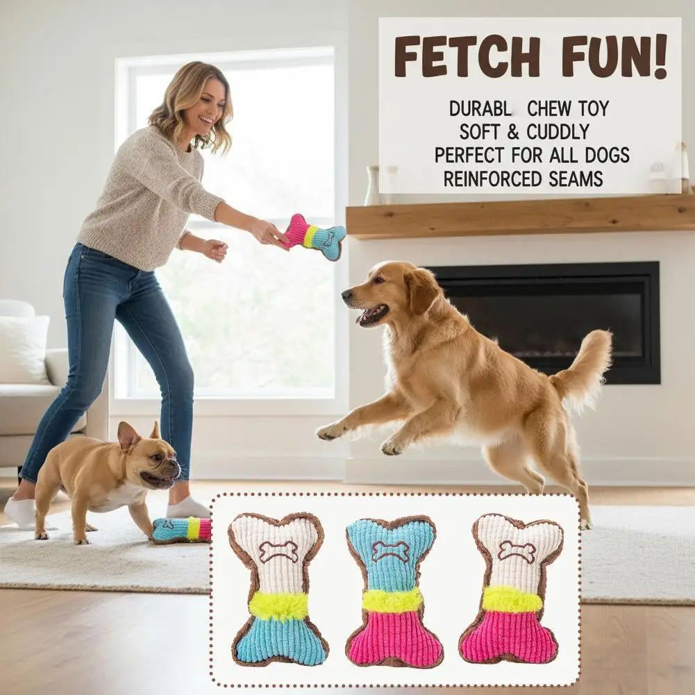 Plush Dog Bone Squeaky Toy – Small & Medium Dogs Chew Toy