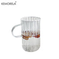 KEMORELA 500ml Heat-Resistant Striped Glass Tumbler Mug