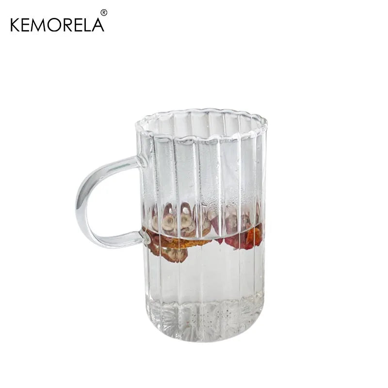 KEMORELA 500ml Heat-Resistant Striped Glass Tumbler Mug