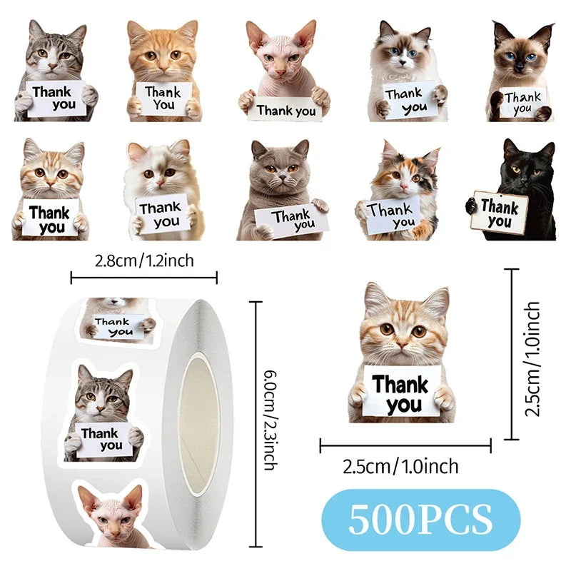 500 Dog & Cat Thank You Stickers – Cute Puppy Labels Roll