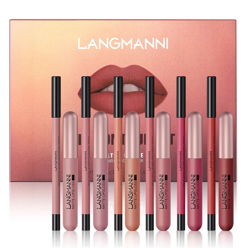 6+6 Lip Gloss Liner Combo Smudge-proof Velvety Nude Shades