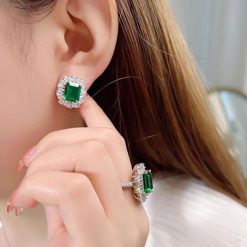Huitan Green Cubic Zirconia Stud Earrings – Women's Jewelry