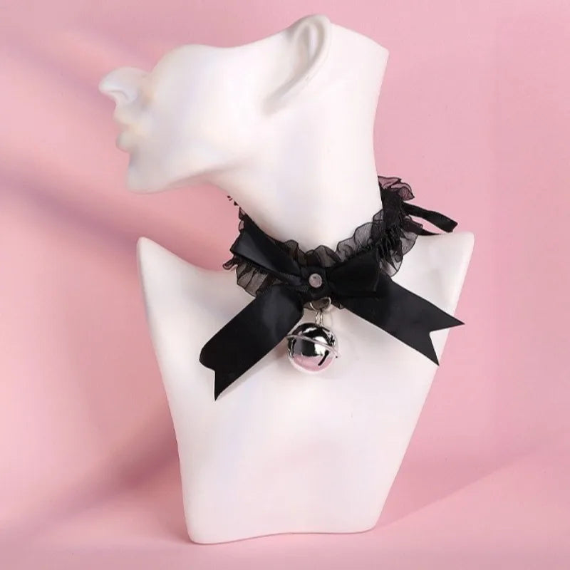 Gothic Lace Bow Bell Choker Necklace – Women's Party Jewelry
