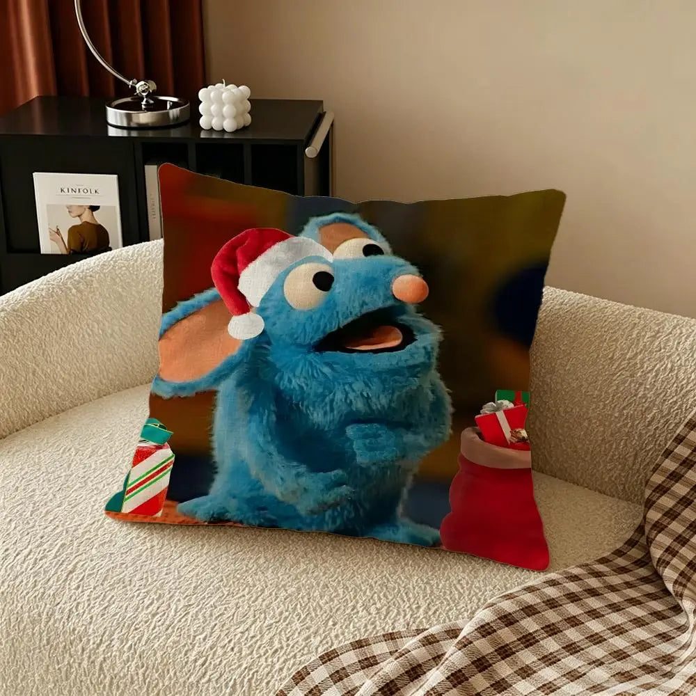 Cartoon Blue Mouse Linen Cushion Cover – Sofa & Bedroom Decor