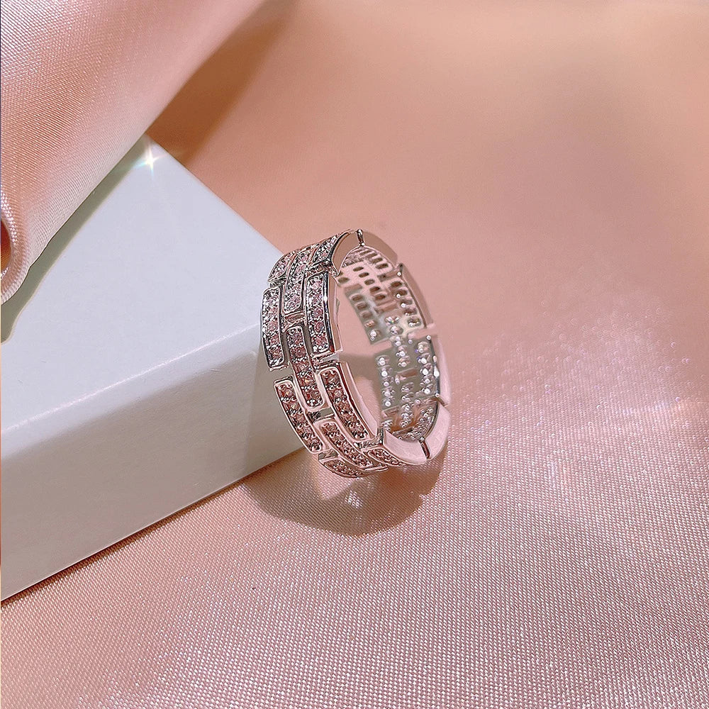 Huitan Women's Silver Wedding Band Ring – Cubic Zirconia