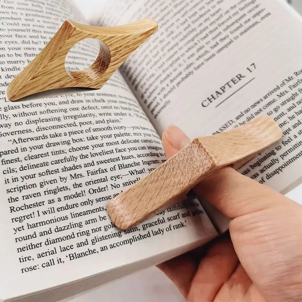 Solid Wood Book Presser Reading Press Page Finger Ring One Hand