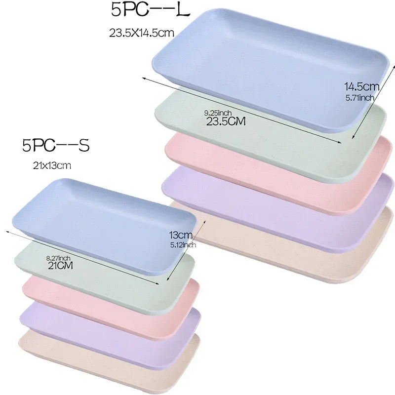 5-Pack Wheat Straw Rectangular Plates – Eco Tableware Set
