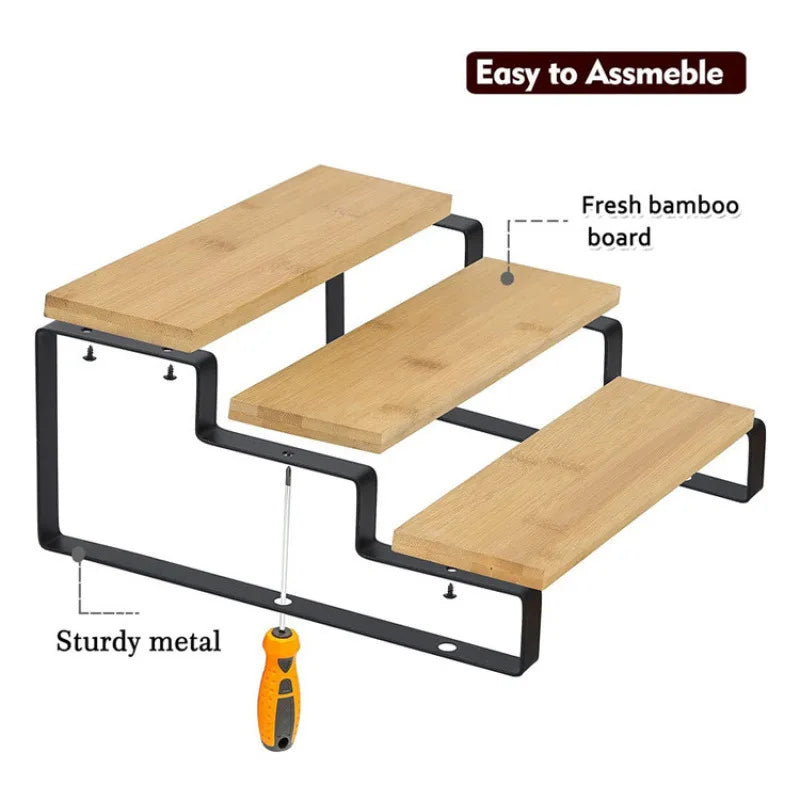 3-Tier Expandable Bamboo Spice Rack & Kitchen Shelf Organizer