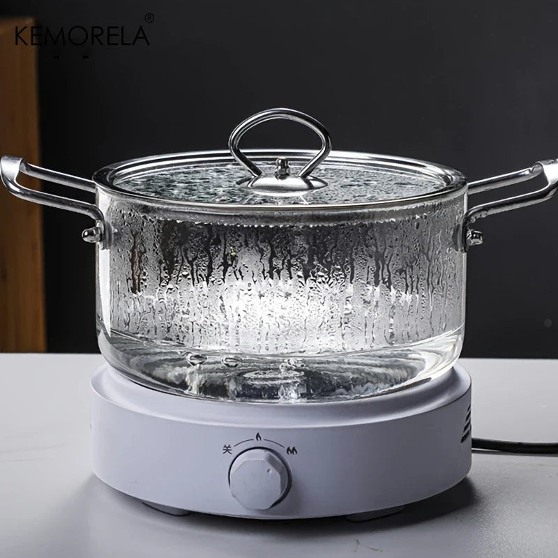 KEMORELA Borosilicate Glass Cooking Pot 2.5L/3.5L with Lid