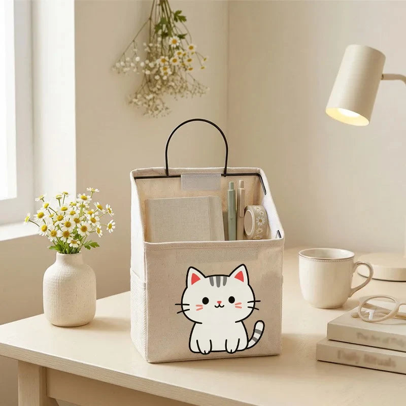Wall Mount Fabric Storage Basket Large Cute Kitten Print