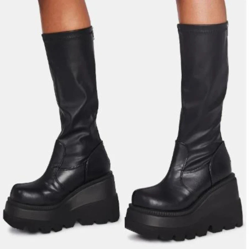 Women's Gothic Platform Knee-High Boots | Square Heel Zip