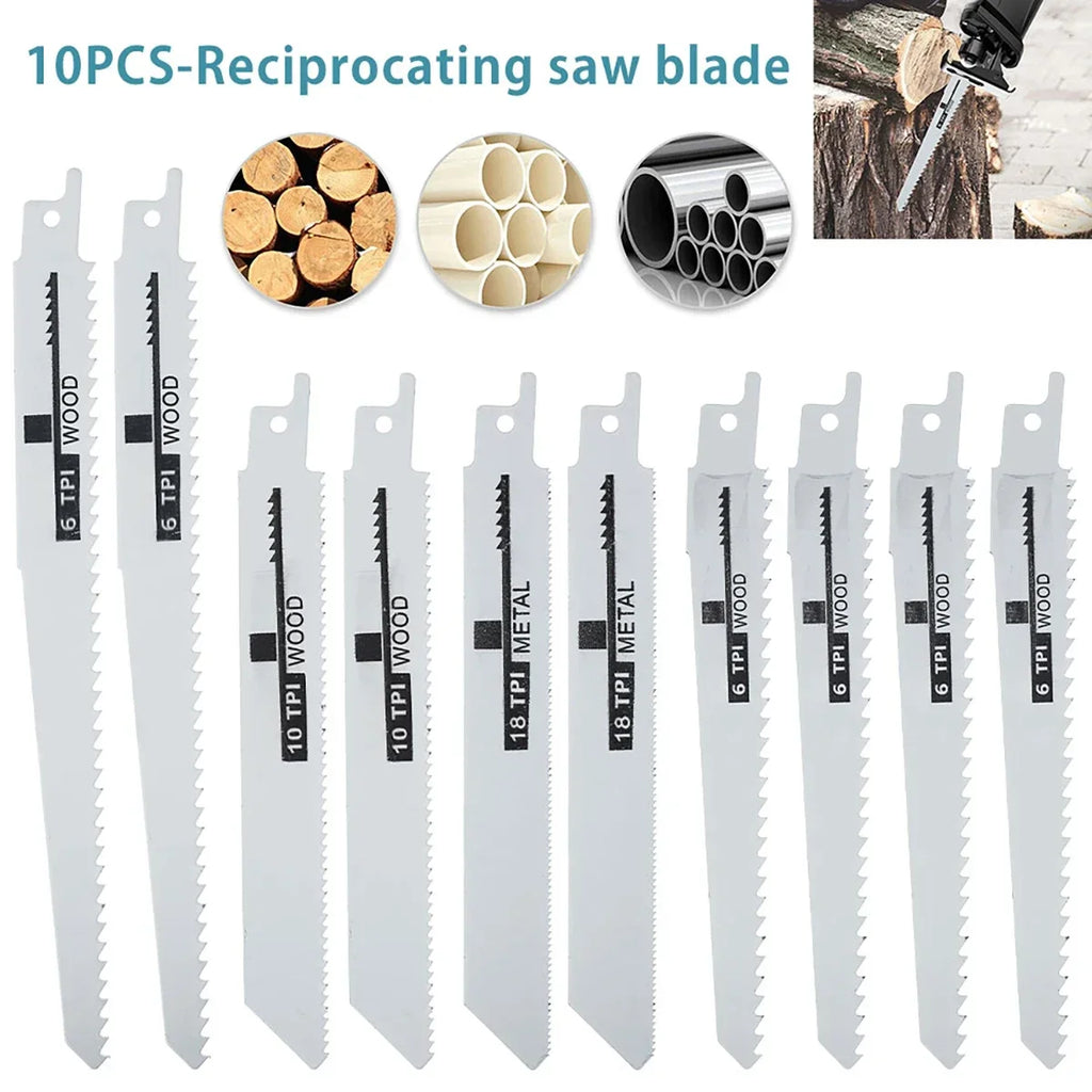 10-Piece Reciprocating Saw Blades – Wood, Metal & Plastic