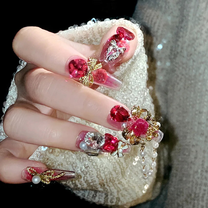 24pcs Crystal Press-On Nails | Shiny Full Cover Fake Nail Set