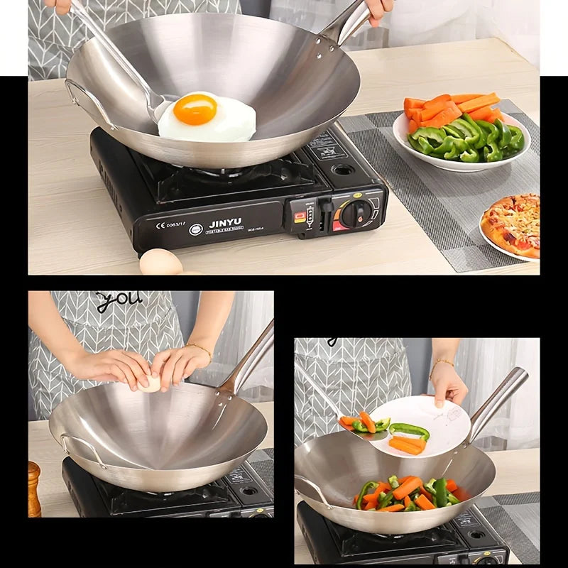 KEMORELA 30cm Stainless Steel Wok – Uncoated Dual Handle Pan
