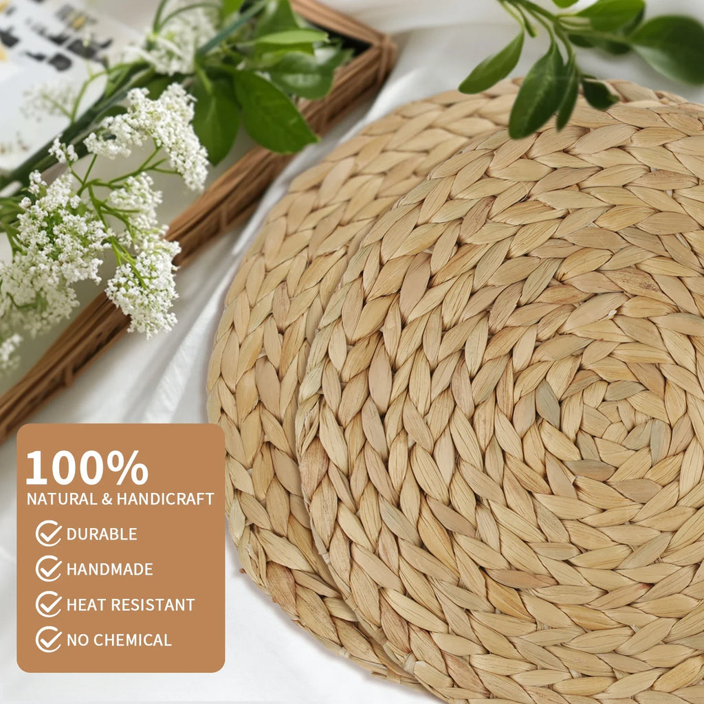Pot Mats Round Handwoven Rattan Placemats Natural Straw Braided Heat