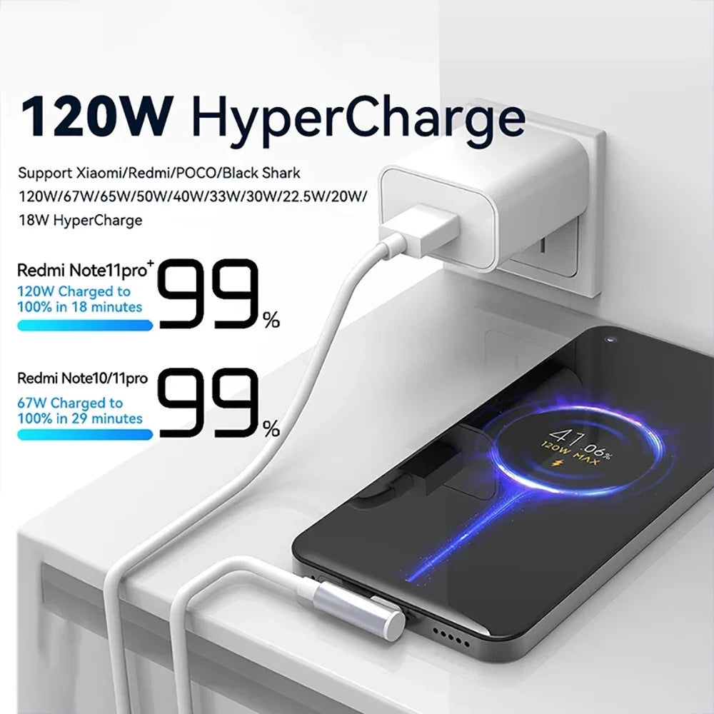 90° Elbow USB-C Cable 120W Fast Charging for Xiaomi Redmi