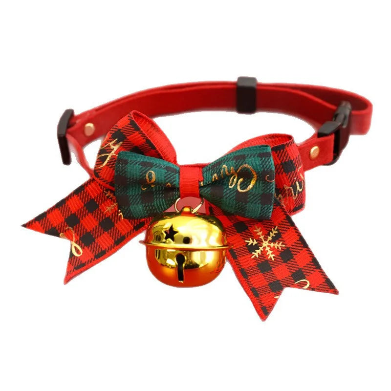 Christmas Pet Collar Bell Bow Red Green Themed Adjustable Dog Cat