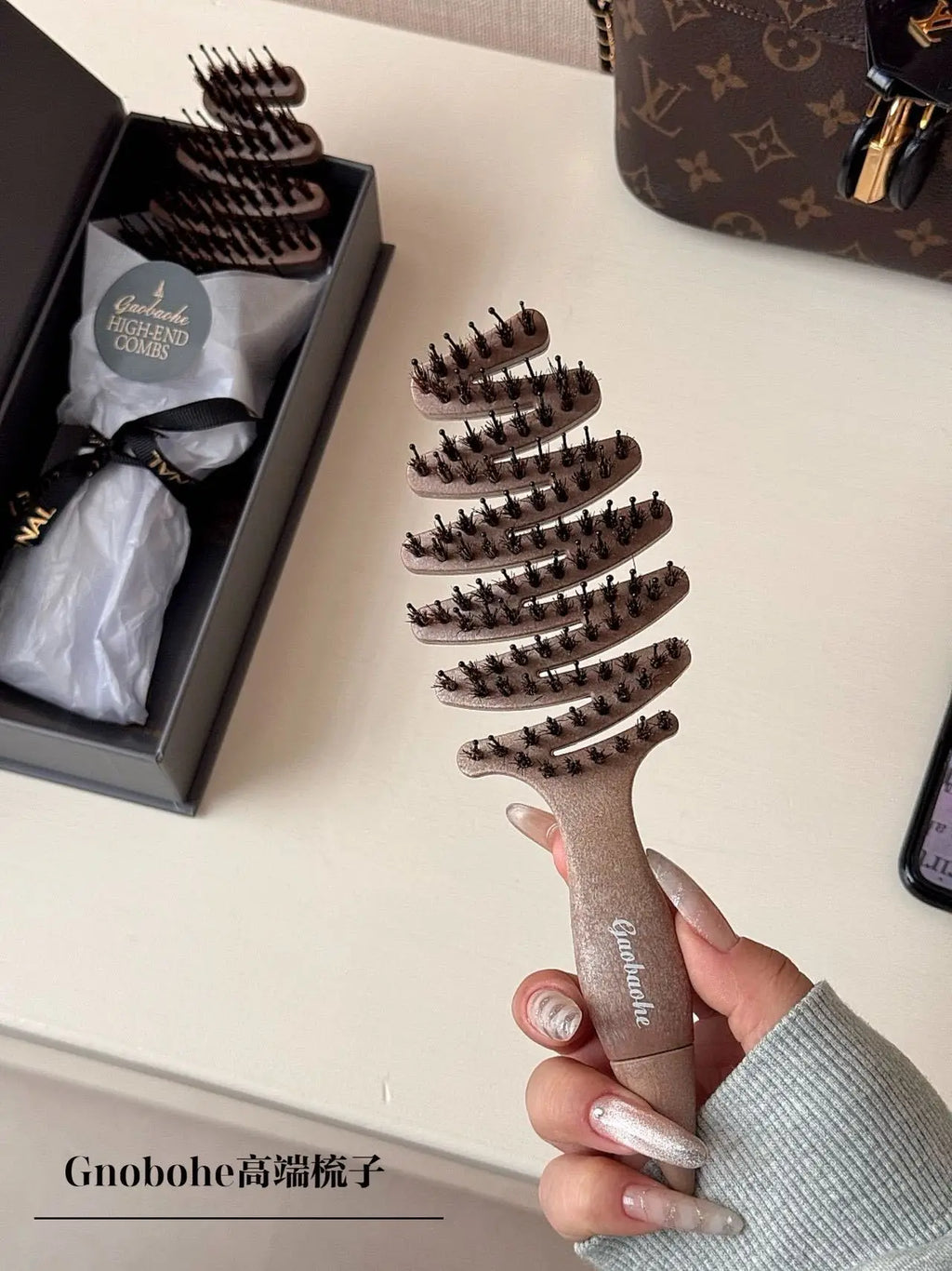 Boar Bristle Hair Brush & Scalp Massager – Anti-Static Paddle Comb