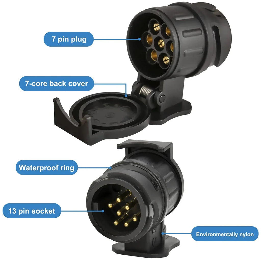 13 Pin to 7 Pin Trailer Adapter | 12V Waterproof Towbar Plug