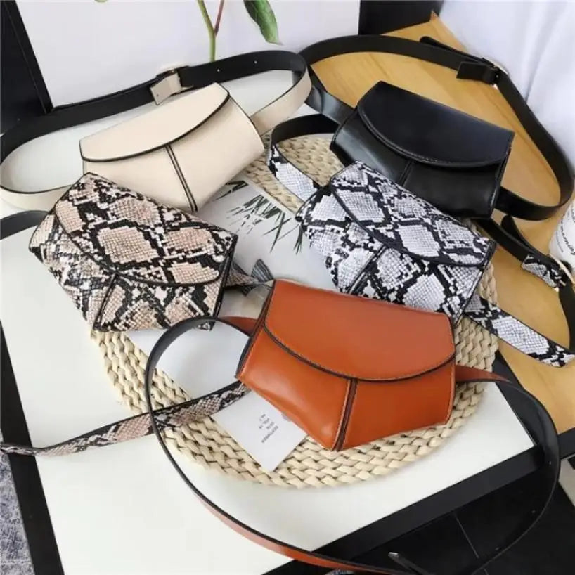 Women's Mini Snake Print Waist Bag – Faux Leather Belt Saddle Bag