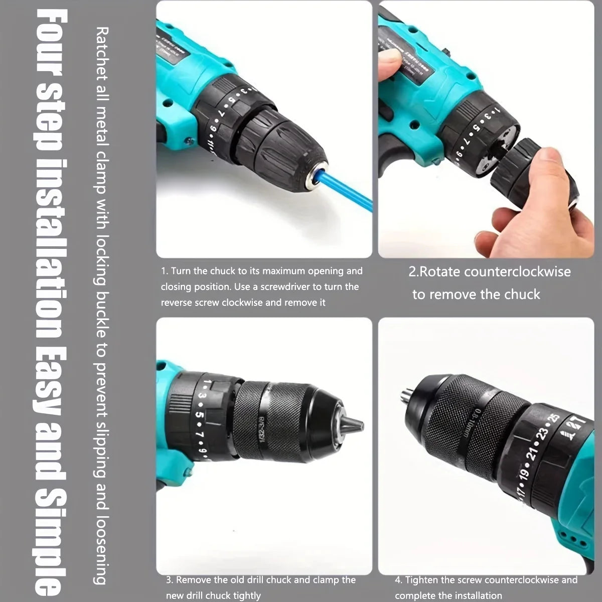0 8- Metal Ratchet Self-locking Drill Chuck 3 8 24UNF Keyless Bit