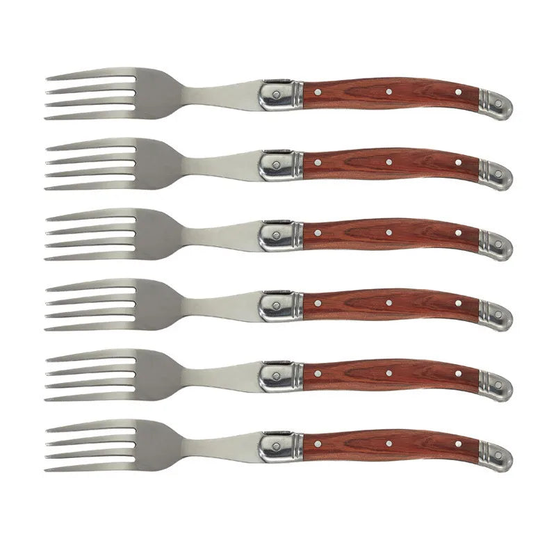 6-Piece Laguiole-Style Cutlery Set – Wood Handle Forks & Spoons
