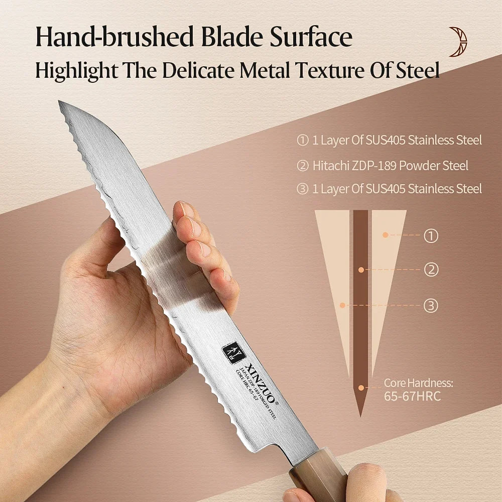 XINZUO 8.7" Bread Knife ZDP-189 Steel & Desert Ironwood Handle