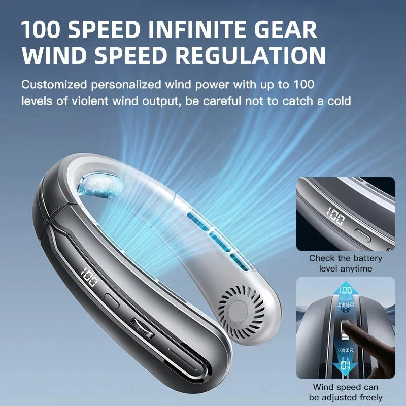 Bladeless Neck Fan 8000mAh USB Rechargeable | LED Display
