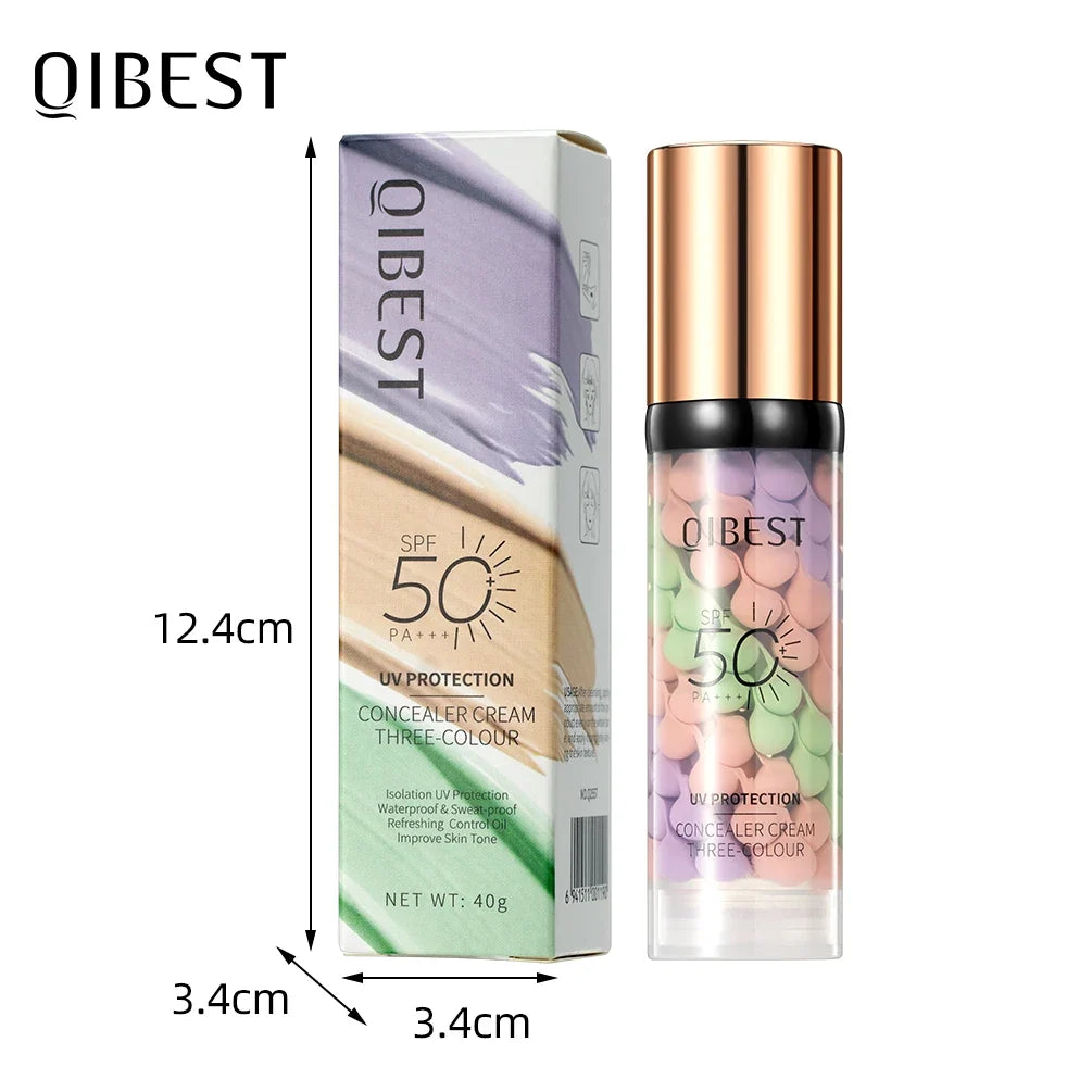 QIBEST Tri-Color Makeup Primer & Concealer Cream – 40g
