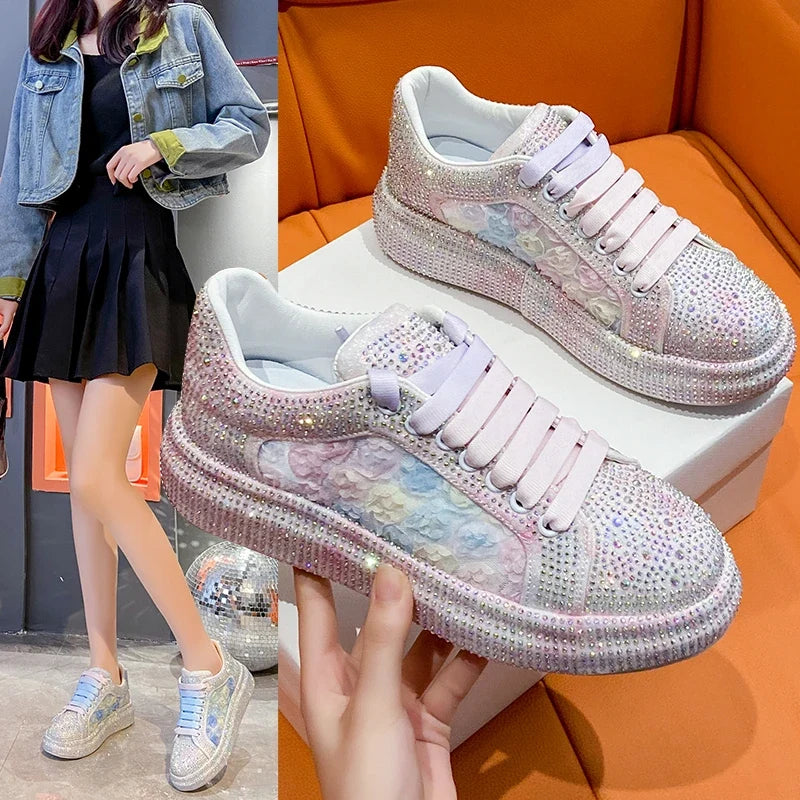 UXST Women's Rhinestone Platform Sneakers – Pink Bling