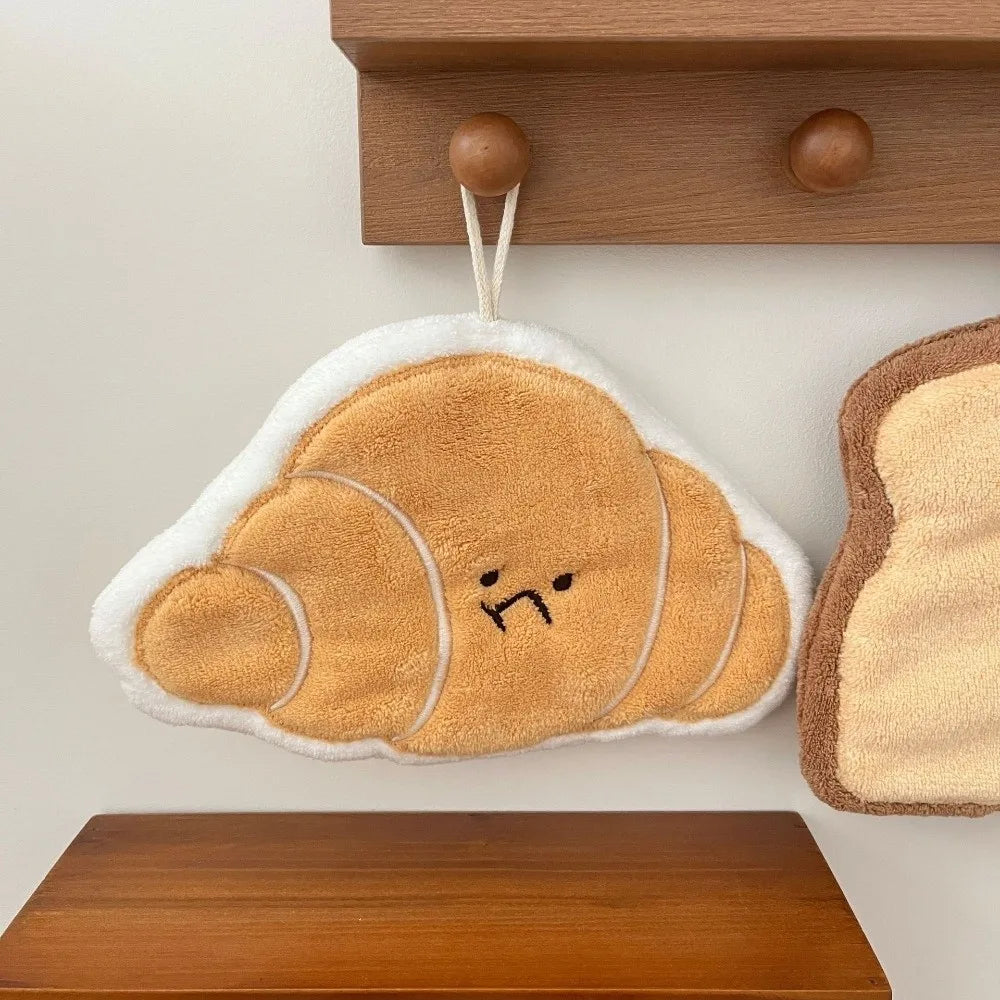 Cartoon Bread Coral Velvet Hand Towel with Hanging Loop