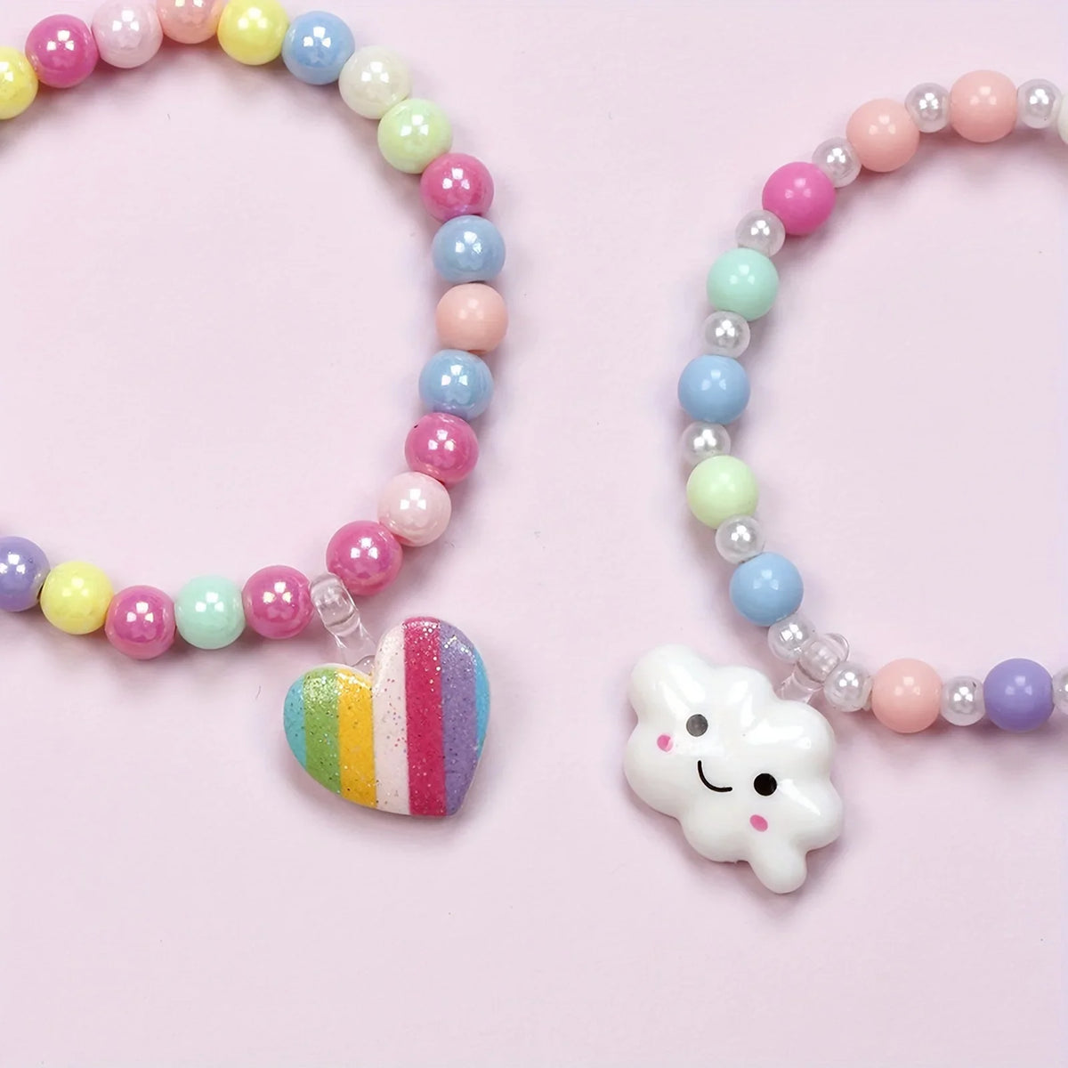 Kids Rainbow Beaded Bracelets 6-Pack | Love Cloud Charm Pendants